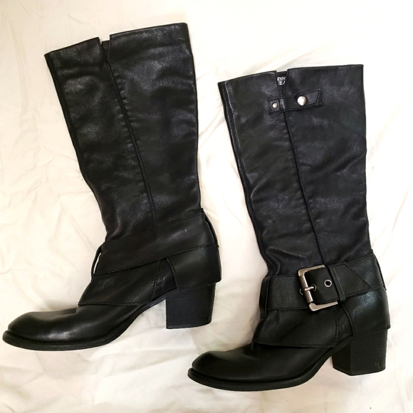 Kenneth Cole Reaction Leather Black Boots Biker Western Like New Women Size 8 - Picture 2 of 8